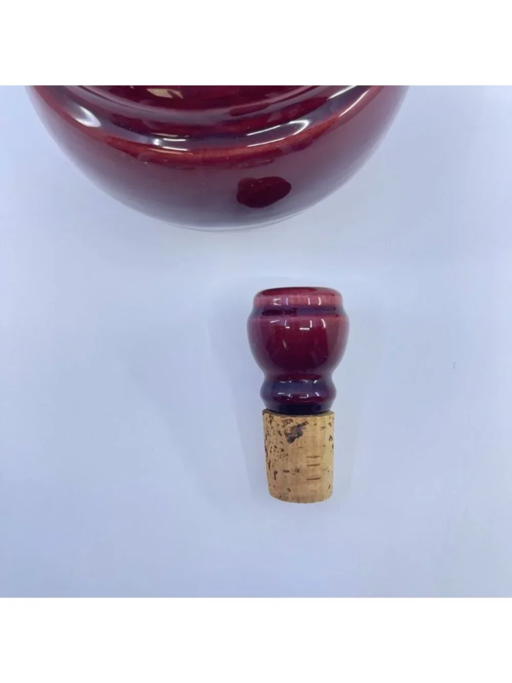 vintage metlox poppy trail ceramic decanter with cork stopper and spouted neck